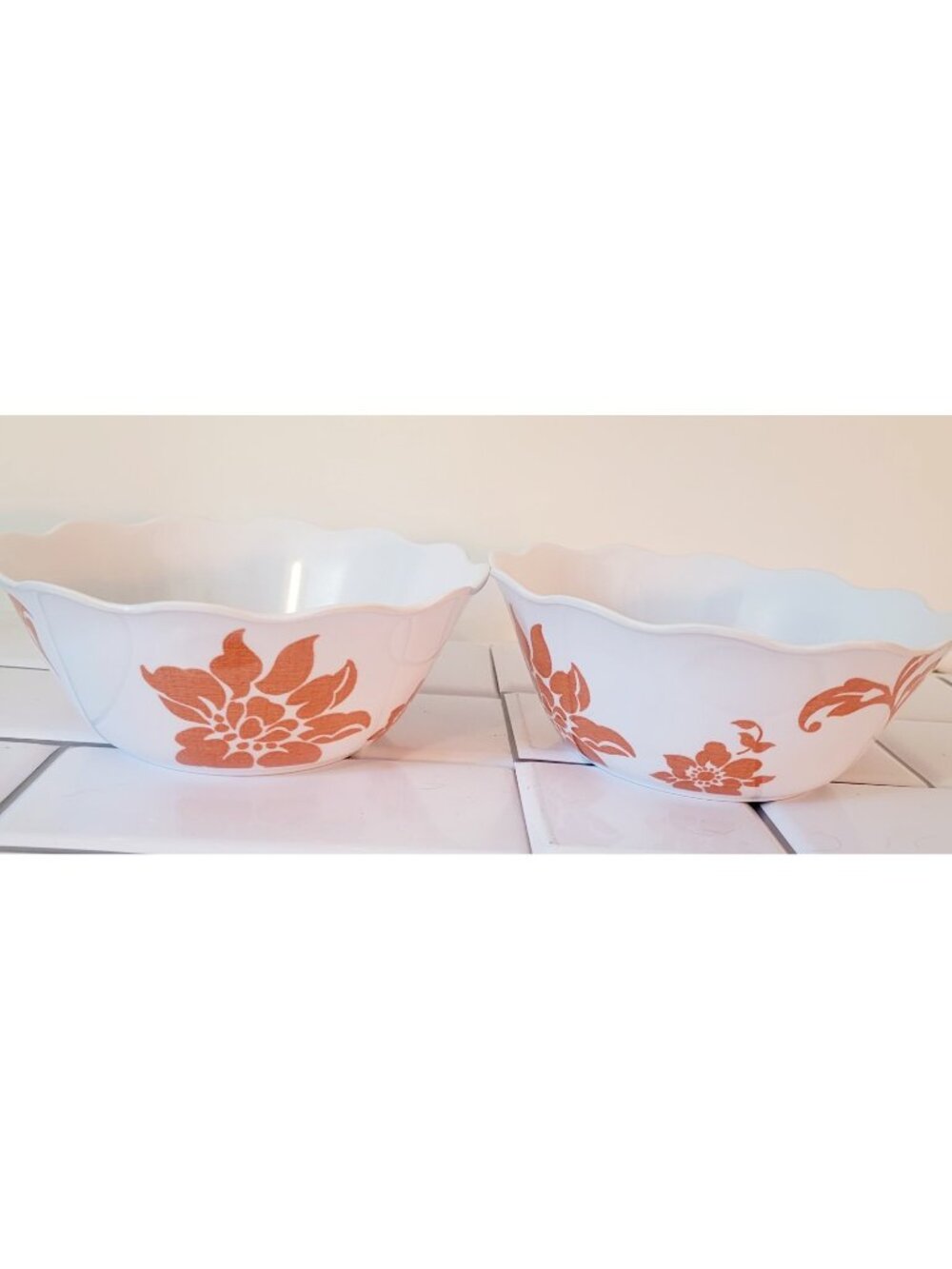 Set of 2 Better Homes & Gardens Melamine Bowls Citrus Blossoms Orange
